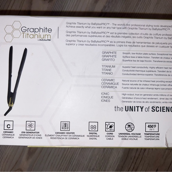 COPY - BaByliss Pro Graphite Titanium 1" Ionic Flat Iron black digital 450F BGT… - Picture 5 of 6